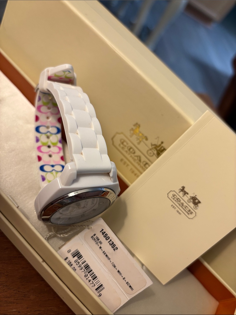Coach watch with White Silicone strap with Multicolor Floral Inner Strap